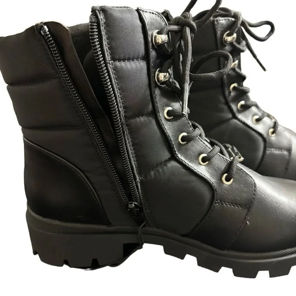 Marc Fisher Puffer Hiker Combat Laceup Quilted boots black new